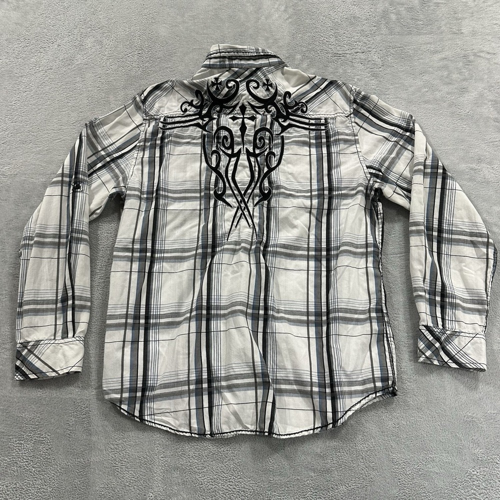 Vintage Surplus Button Shirt Long Sleeve Men XL White Plaid Y2K Cross Grunge